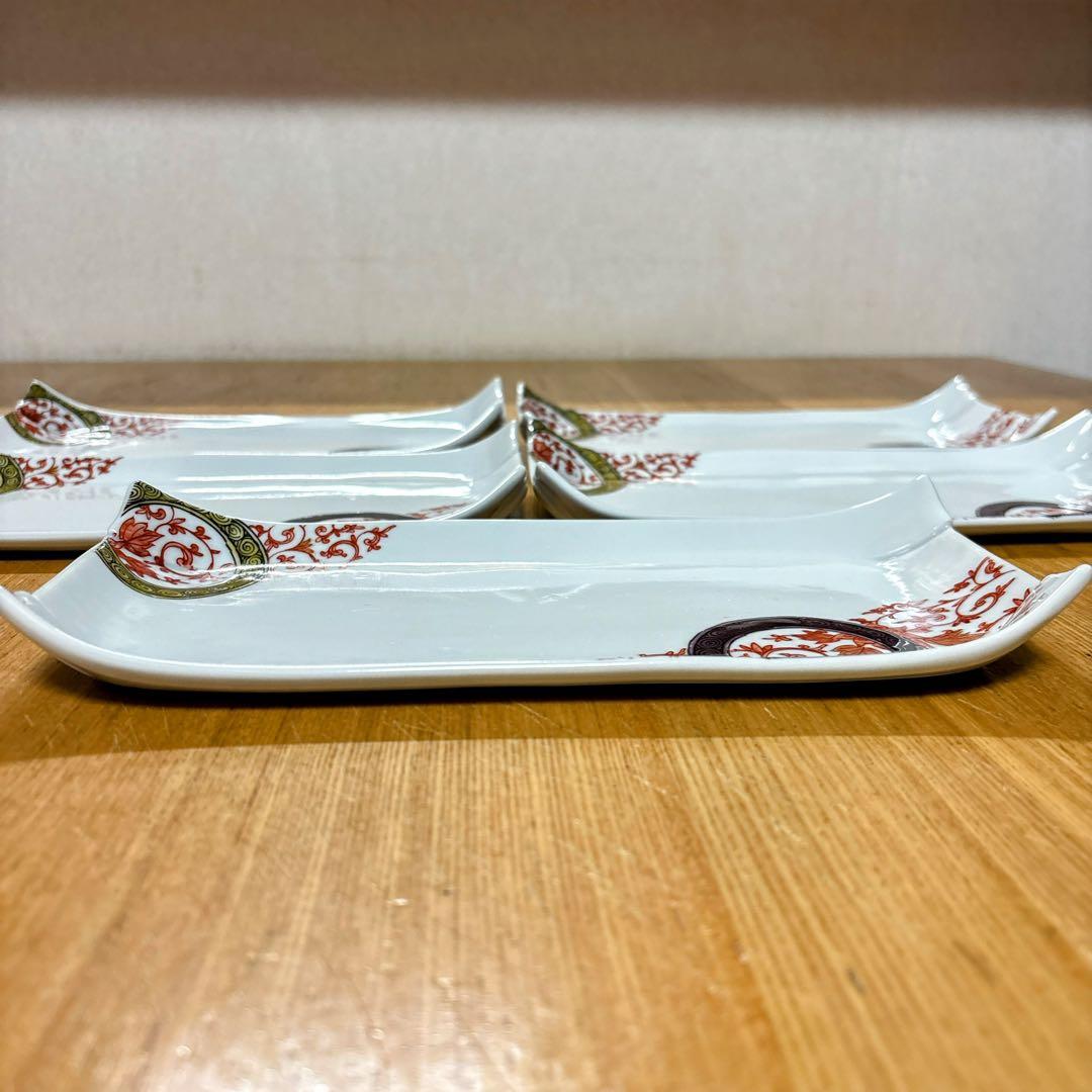 九谷焼　銀泉窯　丸紋唐草　7.8号皿揃　長皿　焼物皿　角皿　横幅23.5cm