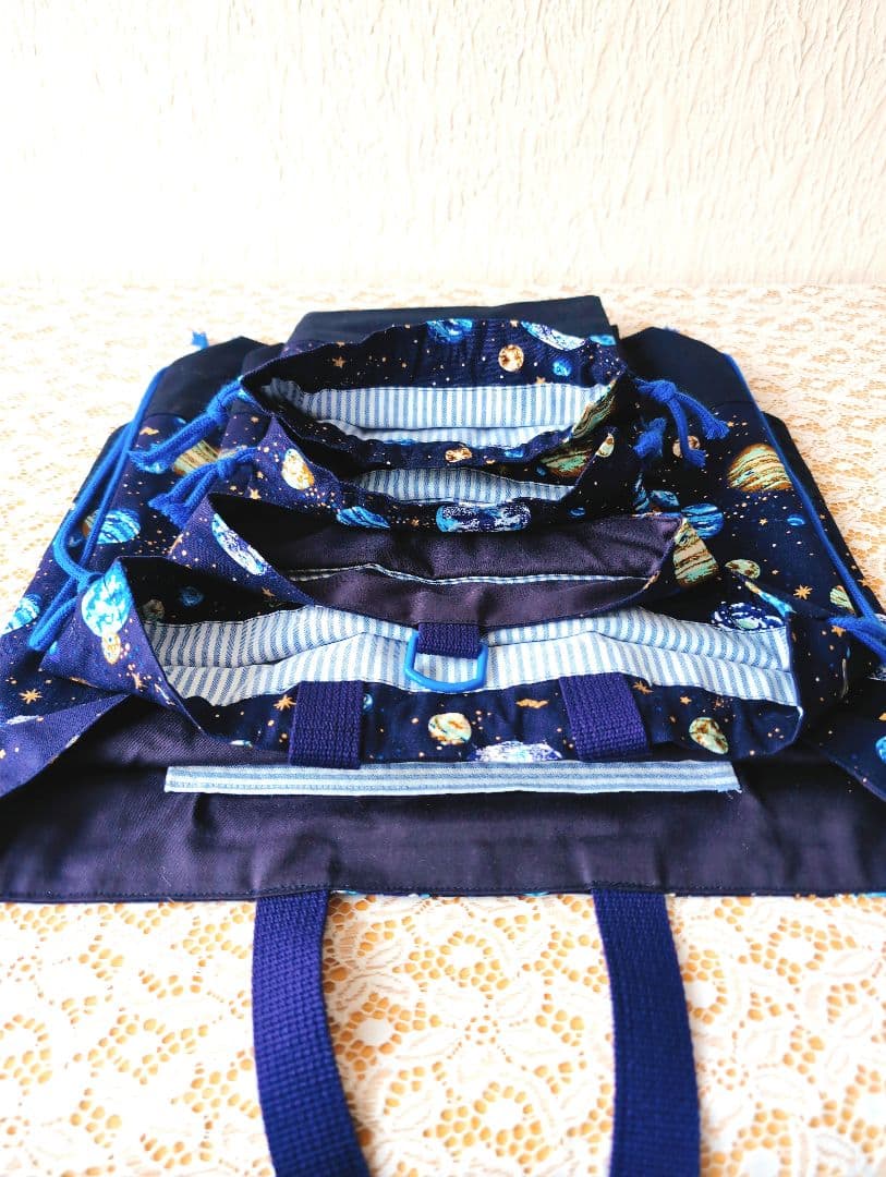 宇宙柄＆ネイビー、入学入園セット8点セット、レッスンバック☆上履き袋☆体操着袋