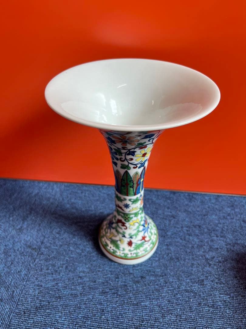 1124 中国　骨董　大明永楽年製　彩色花草文　花瓶　工芸品　時代物