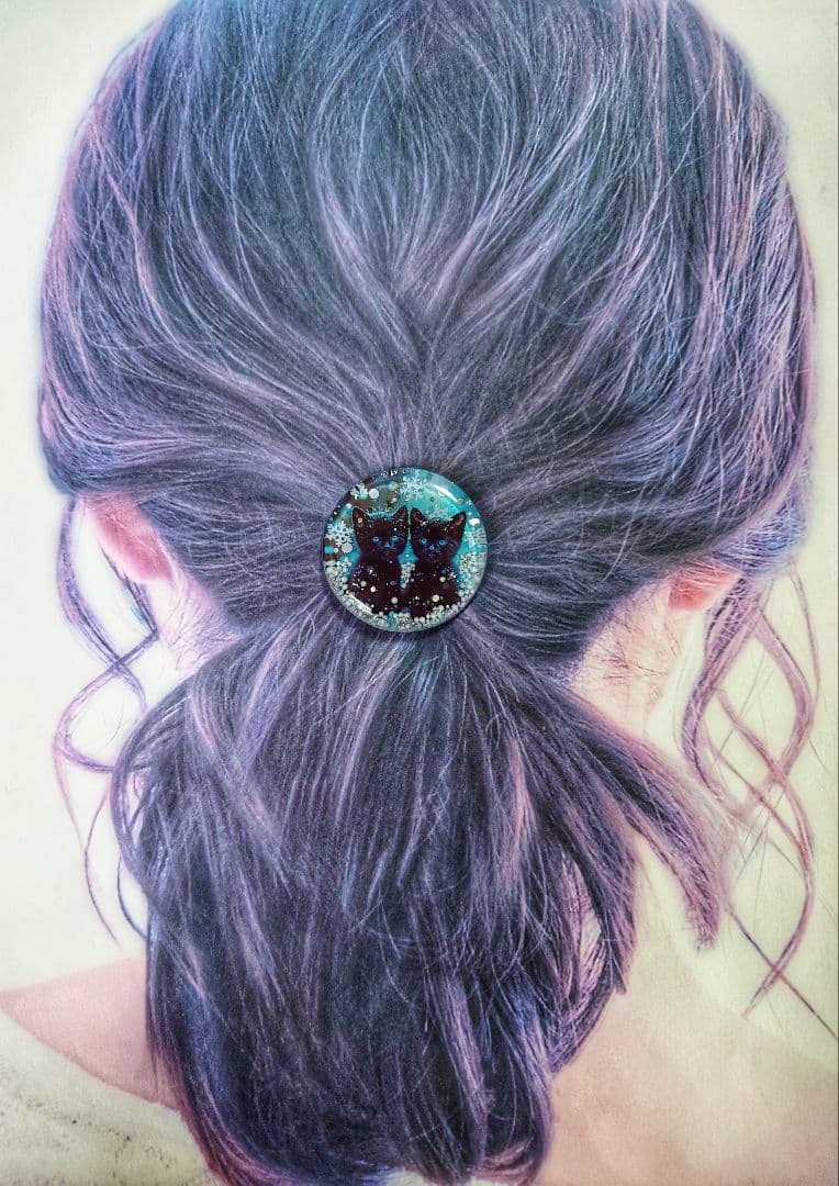 レジン　猫　ヘアゴム　ブローチ　ポニーフック　No.358