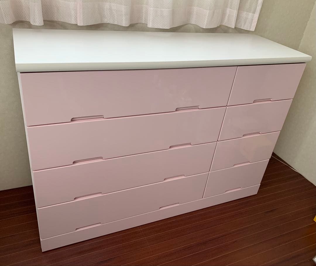 サ－モンピンク色 シンプルチェスト 8引き出し