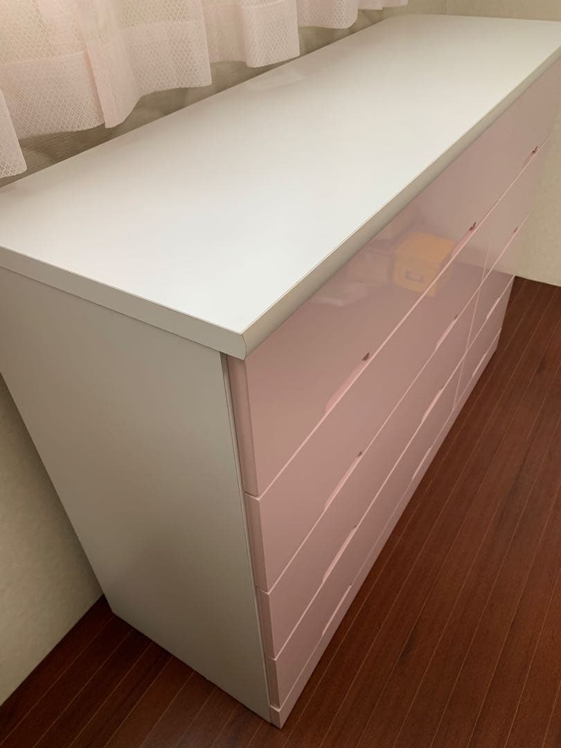 サ－モンピンク色 シンプルチェスト 8引き出し