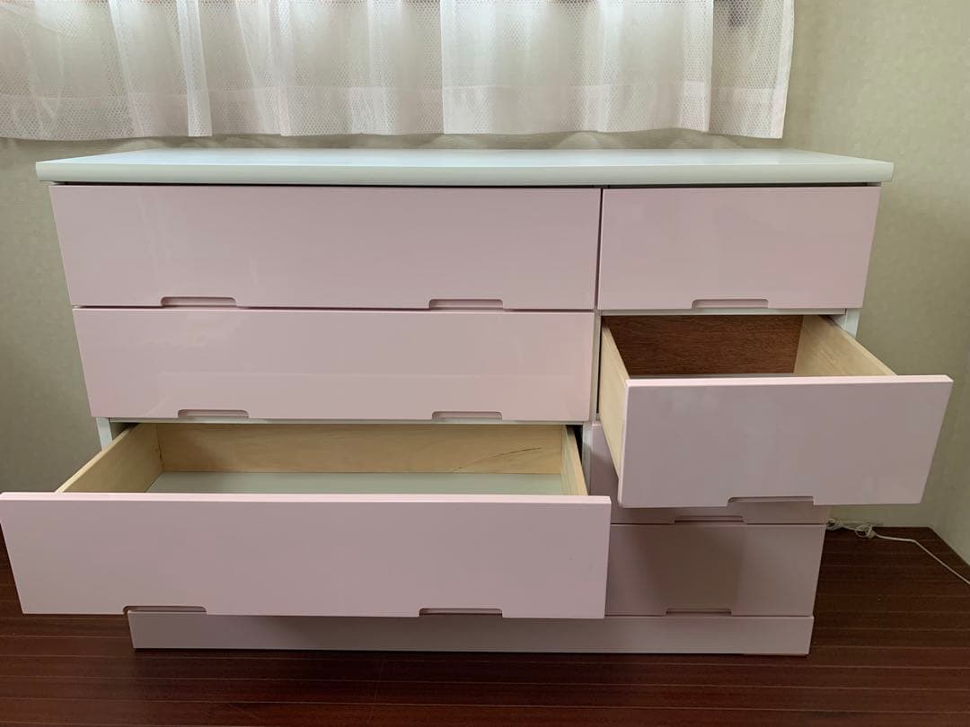 サ－モンピンク色 シンプルチェスト 8引き出し