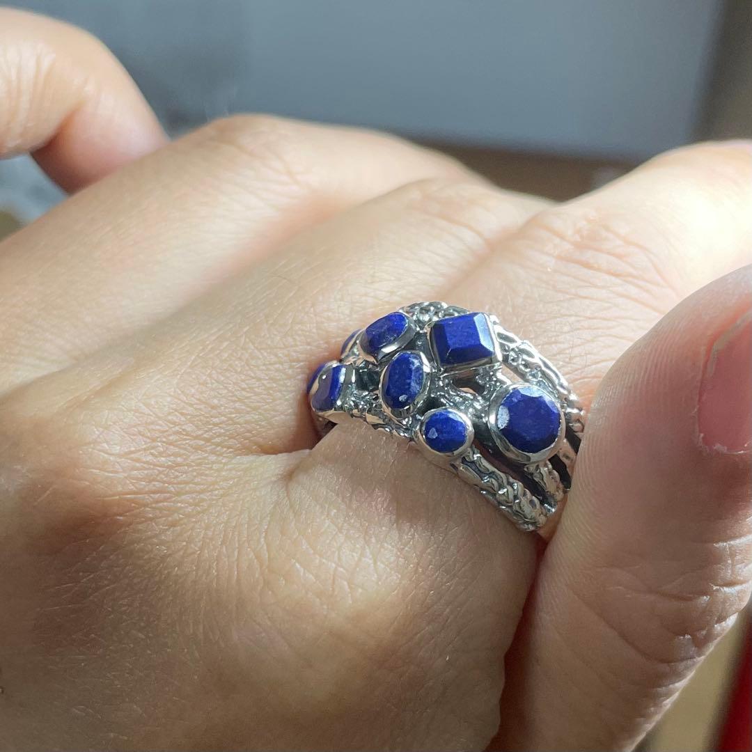 天然石リング　ラピスラズリ　8pcs ブルー　SV925刻印