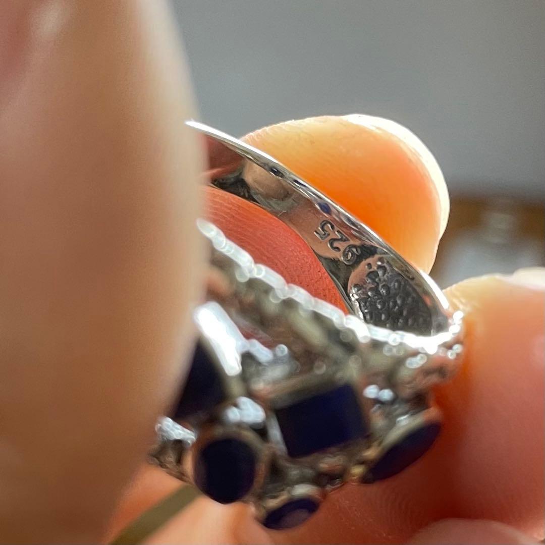 天然石リング　ラピスラズリ　8pcs ブルー　SV925刻印