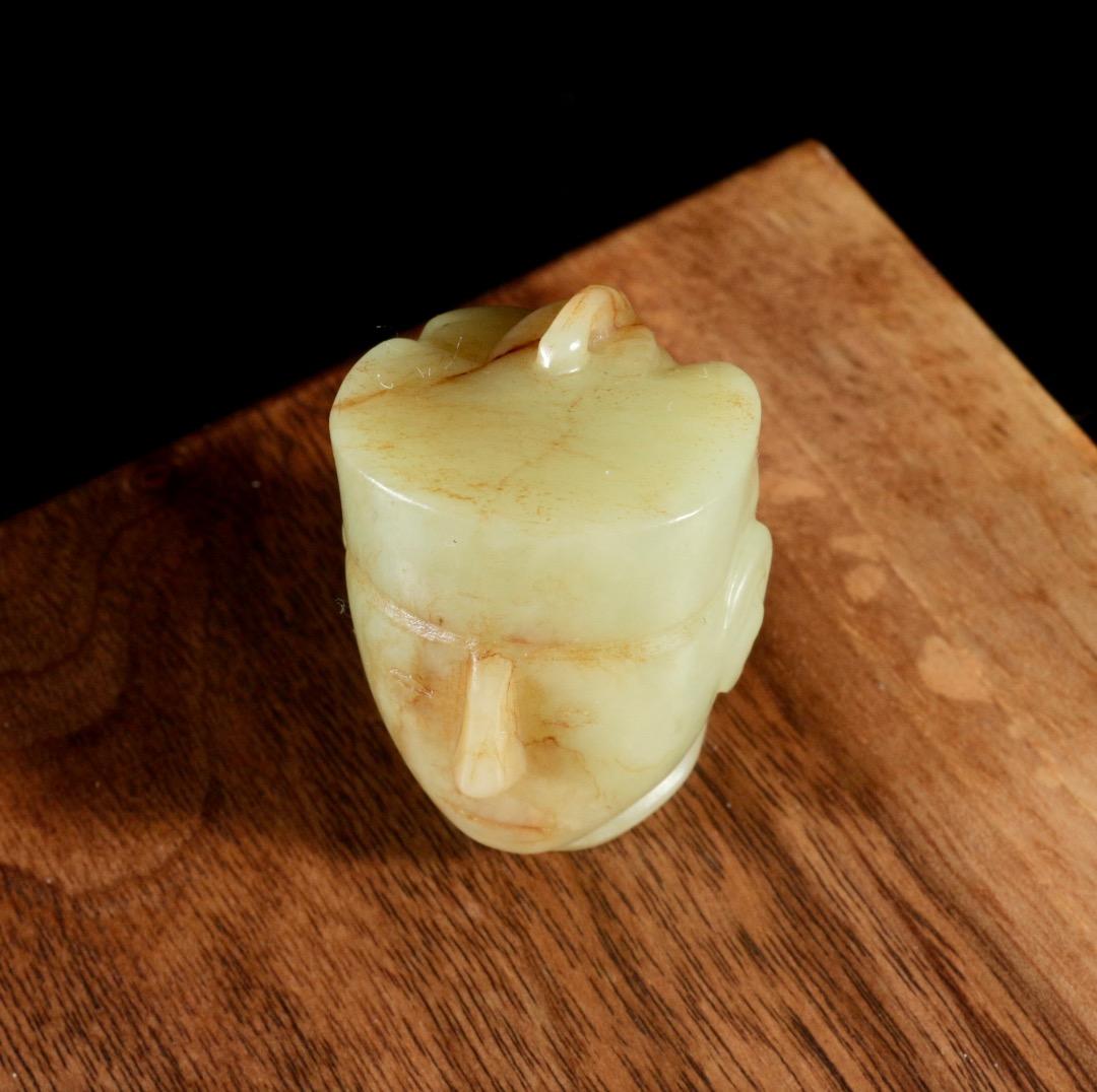 中古 和田玉 漢風人物首彫刻 玉人頭部 手把件 CL0084