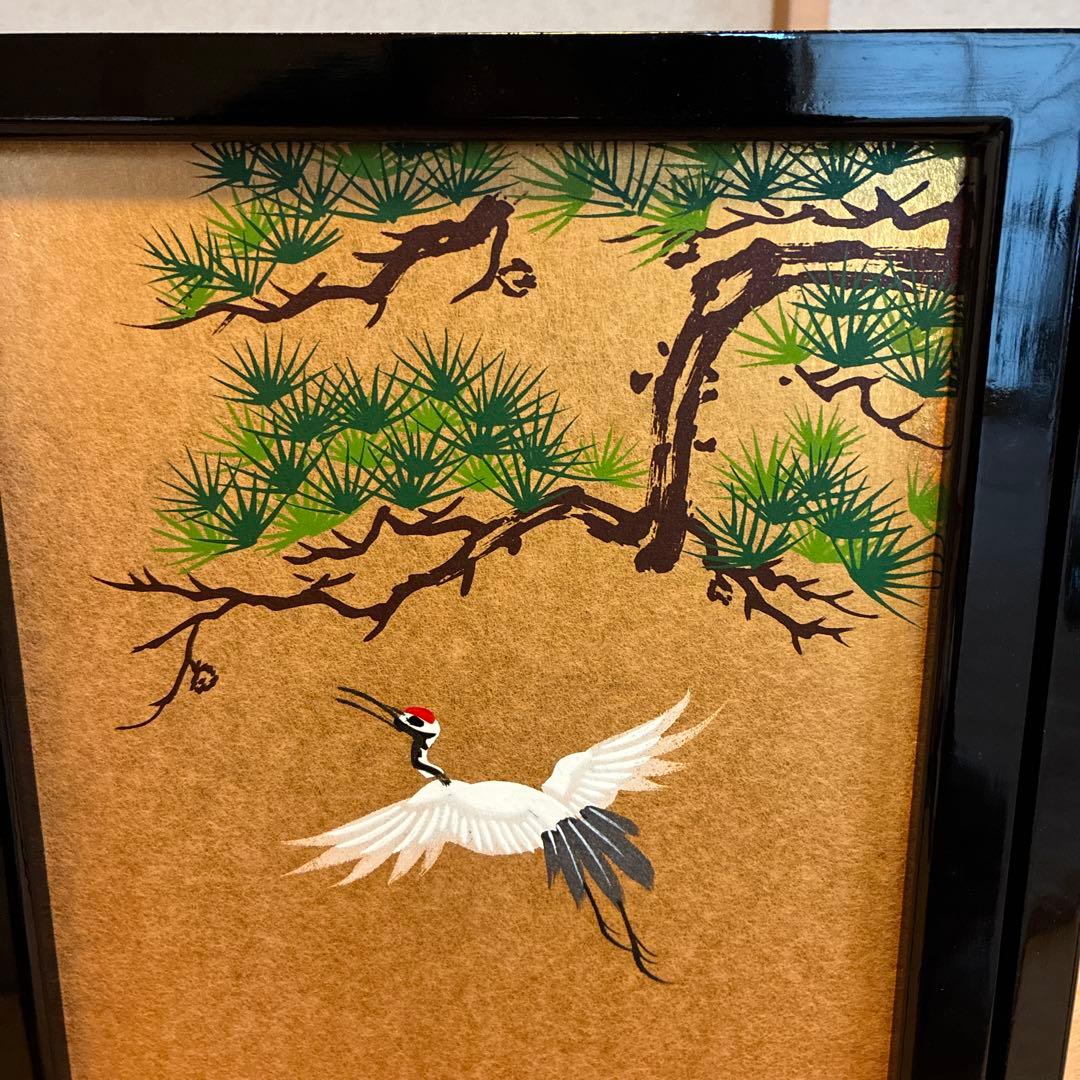 雛人形錦屏風　手書蒔絵　松、鶴