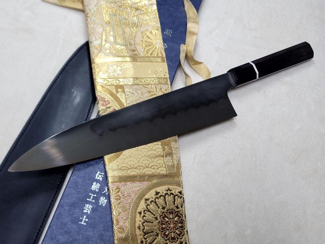 池田　辰夫　水本焼　白ニ鋼　牛刀300mm