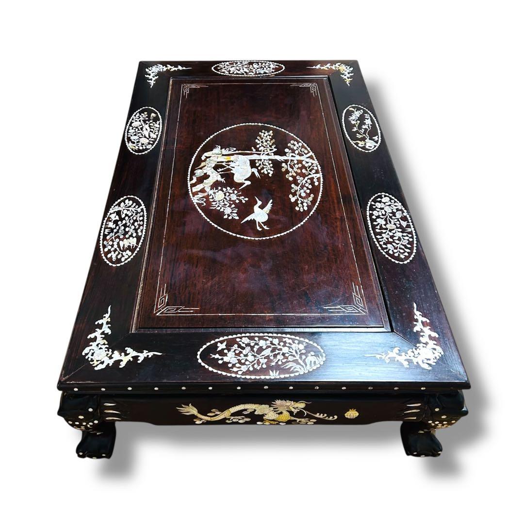 【送料無料】高級 螺鈿細工 吉祥文様 座卓 ローテーブル 松 鶴 韓国 希少品