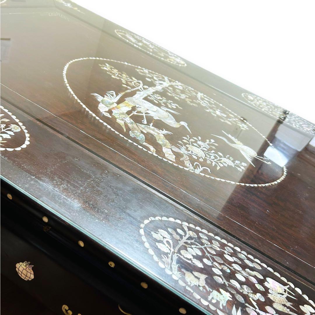 【送料無料】高級 螺鈿細工 吉祥文様 座卓 ローテーブル 松 鶴 韓国 希少品