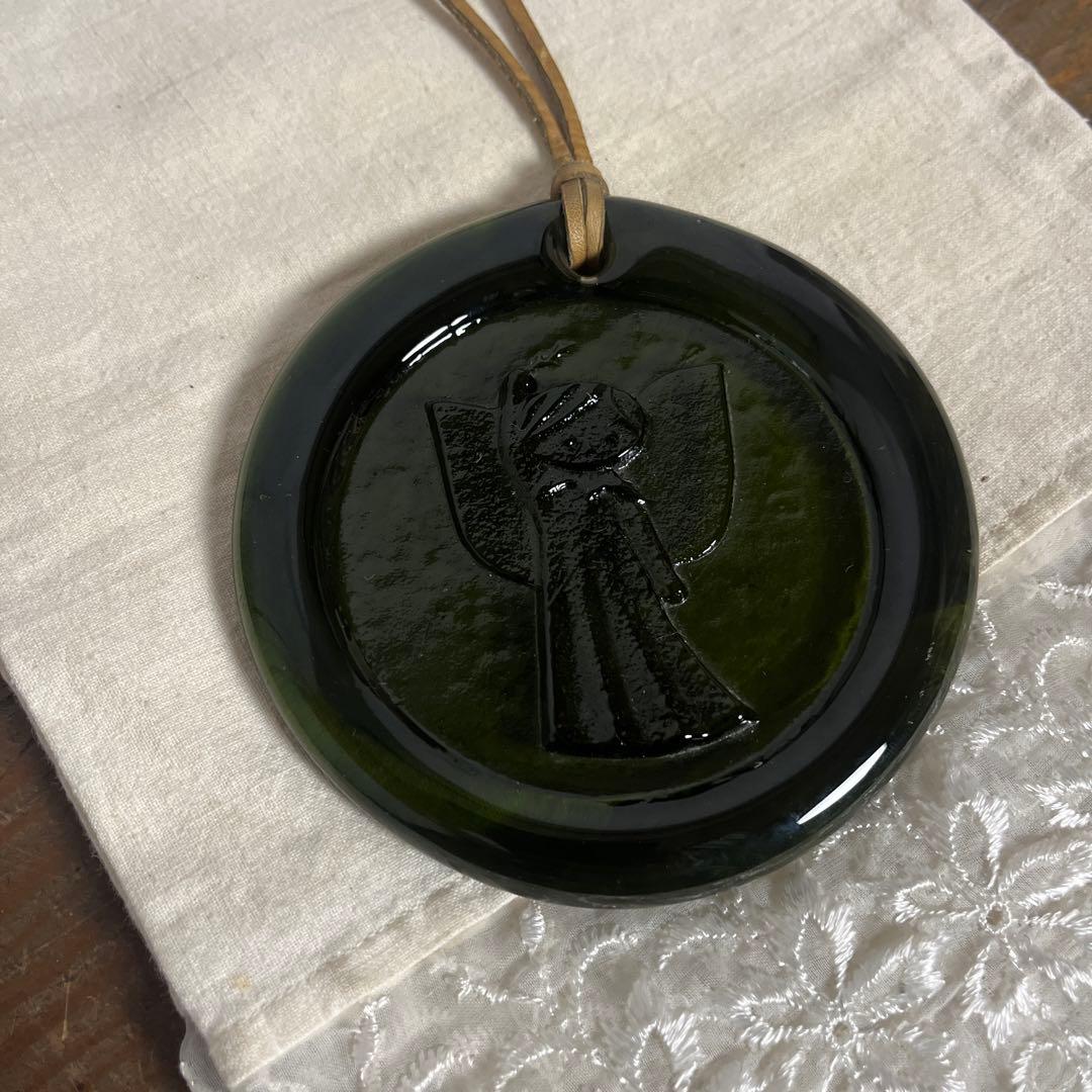 北欧 ビンテージ古雑貨◾️ガラス製 ガラスオーナメント サンキャッチャー 革紐