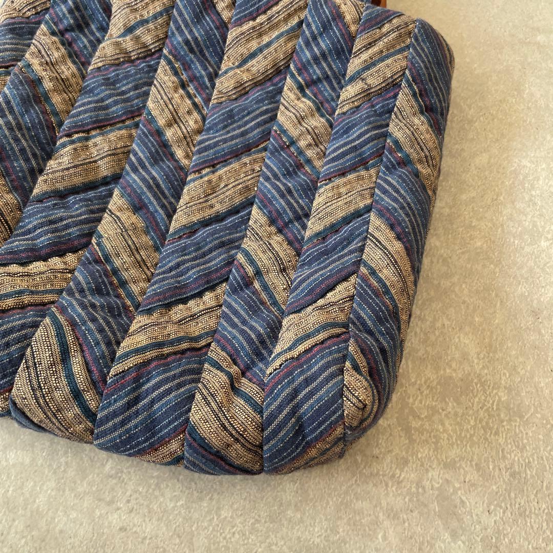 美品【定価2.5万】紬 ヘリンボーン ウッドハンドル パッチワーク バッグ