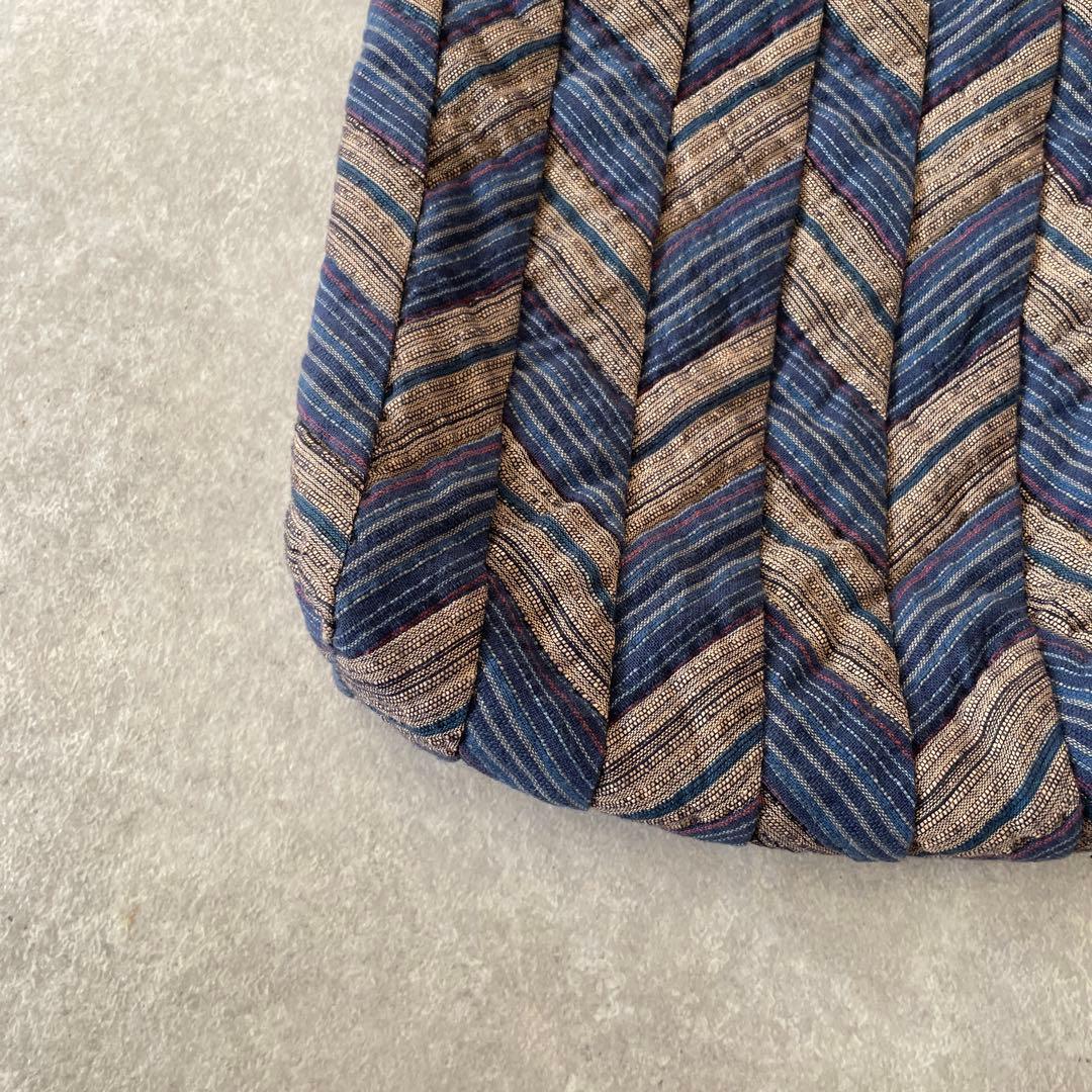 美品【定価2.5万】紬 ヘリンボーン ウッドハンドル パッチワーク バッグ