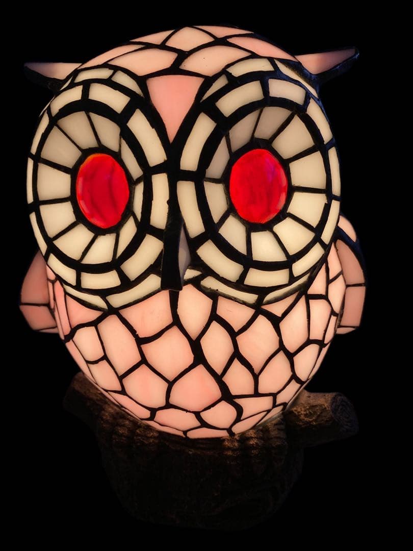 フクロウ型ステンドグラスランプ