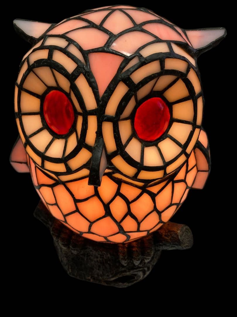 フクロウ型ステンドグラスランプ