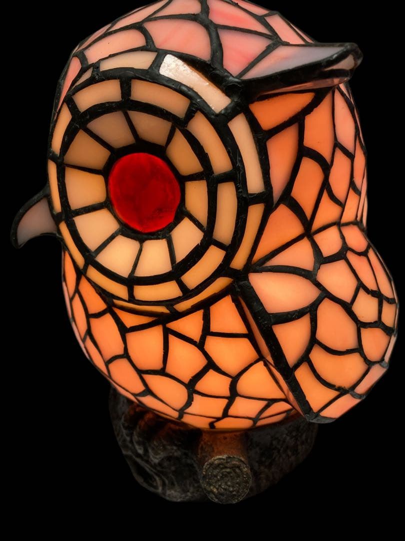 フクロウ型ステンドグラスランプ