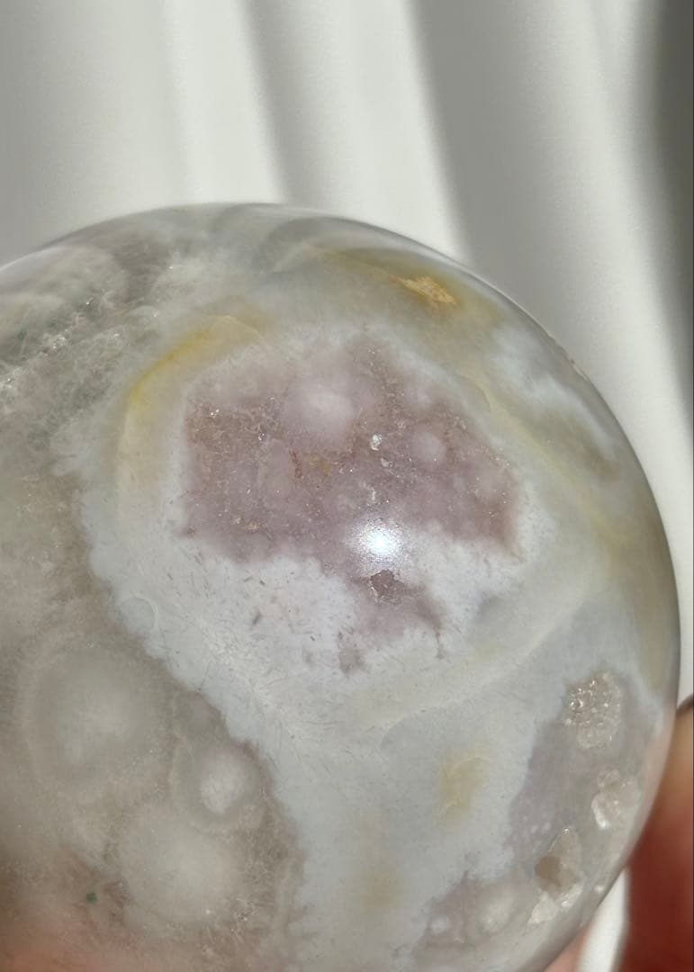 《高品質ピンクアメジスト×レースアゲート》点描クローライトの希少スフィア