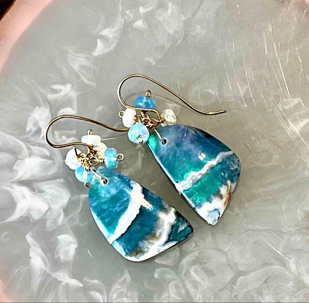 kayaです。14kgfオーロラ加工　プルームアゲートのピアス