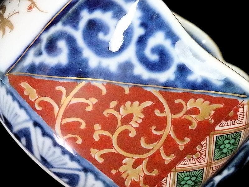 大聖寺伊万里　染錦　逆蛸に松竹梅　金唐草の図　変形向付　N1013AS-fbms