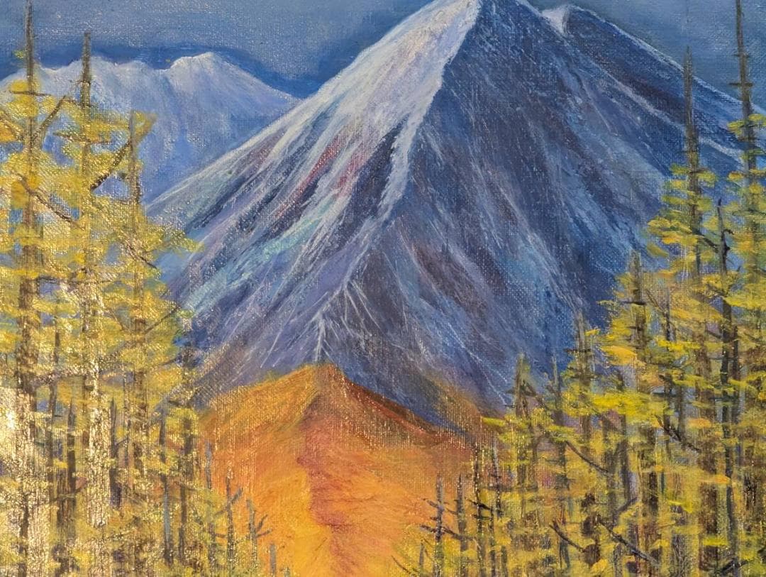 【真作】絵画　佐藤興吾　油彩6号　常念岳への道　紅葉と山岳の情景画　Z105