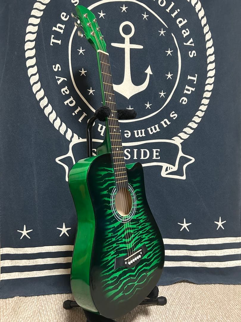 最終特価‼️新品未使用グリーン　タイガーグラフィック　アコースティックギター