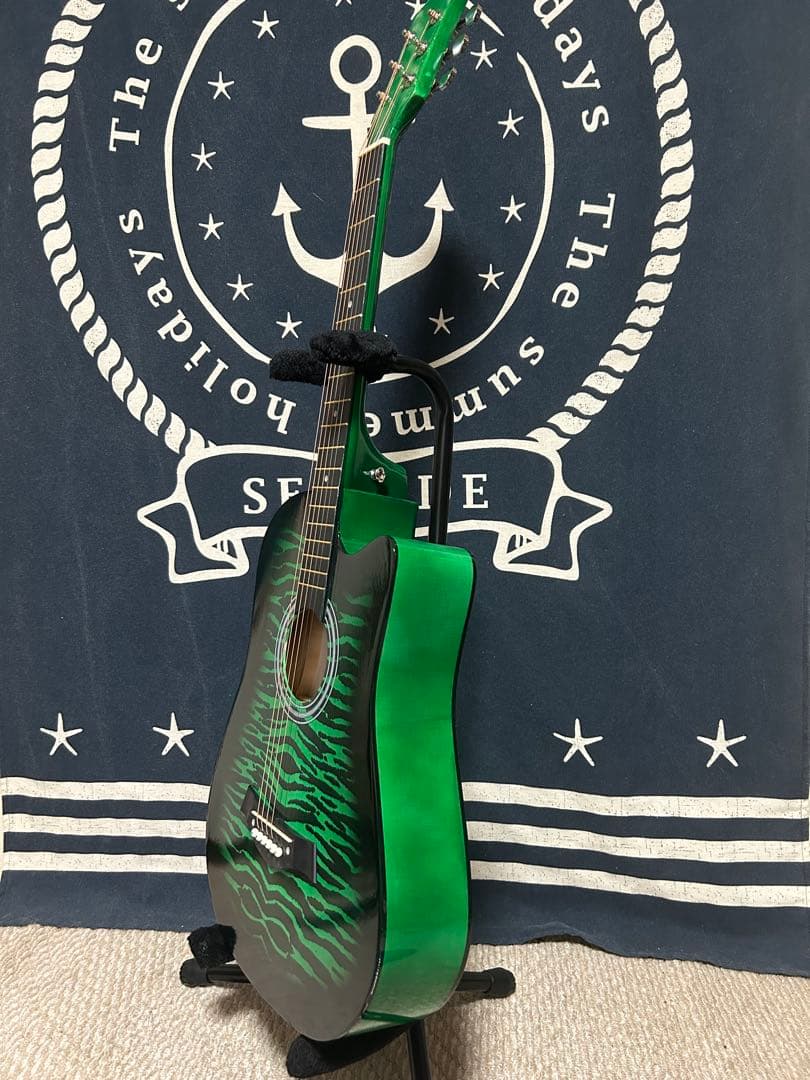 最終特価‼️新品未使用グリーン　タイガーグラフィック　アコースティックギター