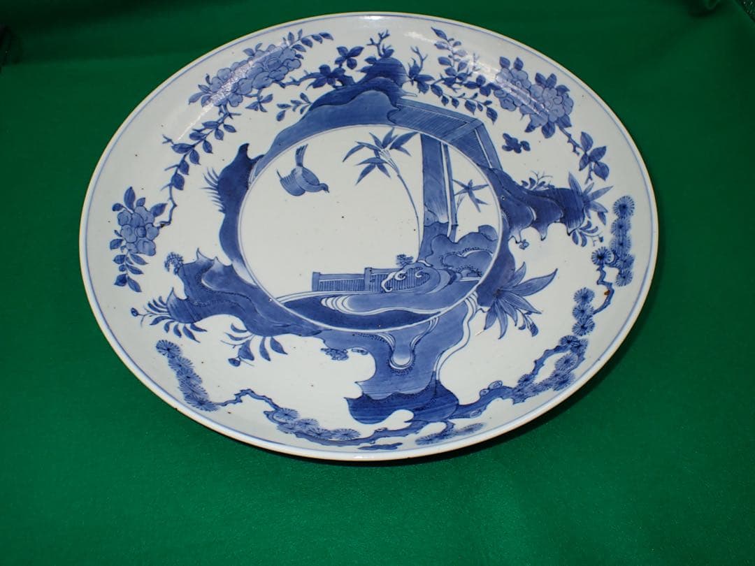 【完品】骨董品 古伊万里 大皿 藍柿 藍九谷