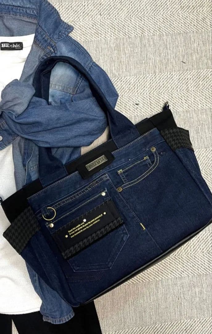 大きめトートデニムバッグ（LL）No.838☆トートバッグ　マザーズバッグ
