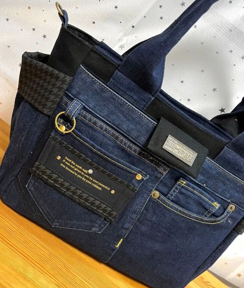 大きめトートデニムバッグ（LL）No.838☆トートバッグ　マザーズバッグ