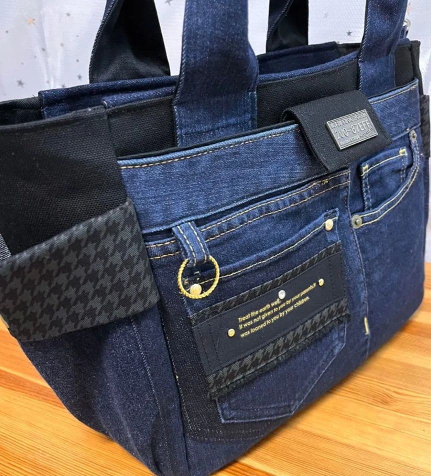 大きめトートデニムバッグ（LL）No.838☆トートバッグ　マザーズバッグ