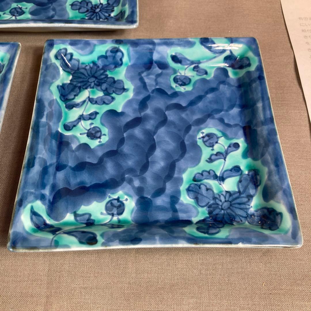 【源右衛門】古伊万里の伝統　日本名窯　舘林源右衛門作　染錦青彩菊絵　銘々皿五枚揃