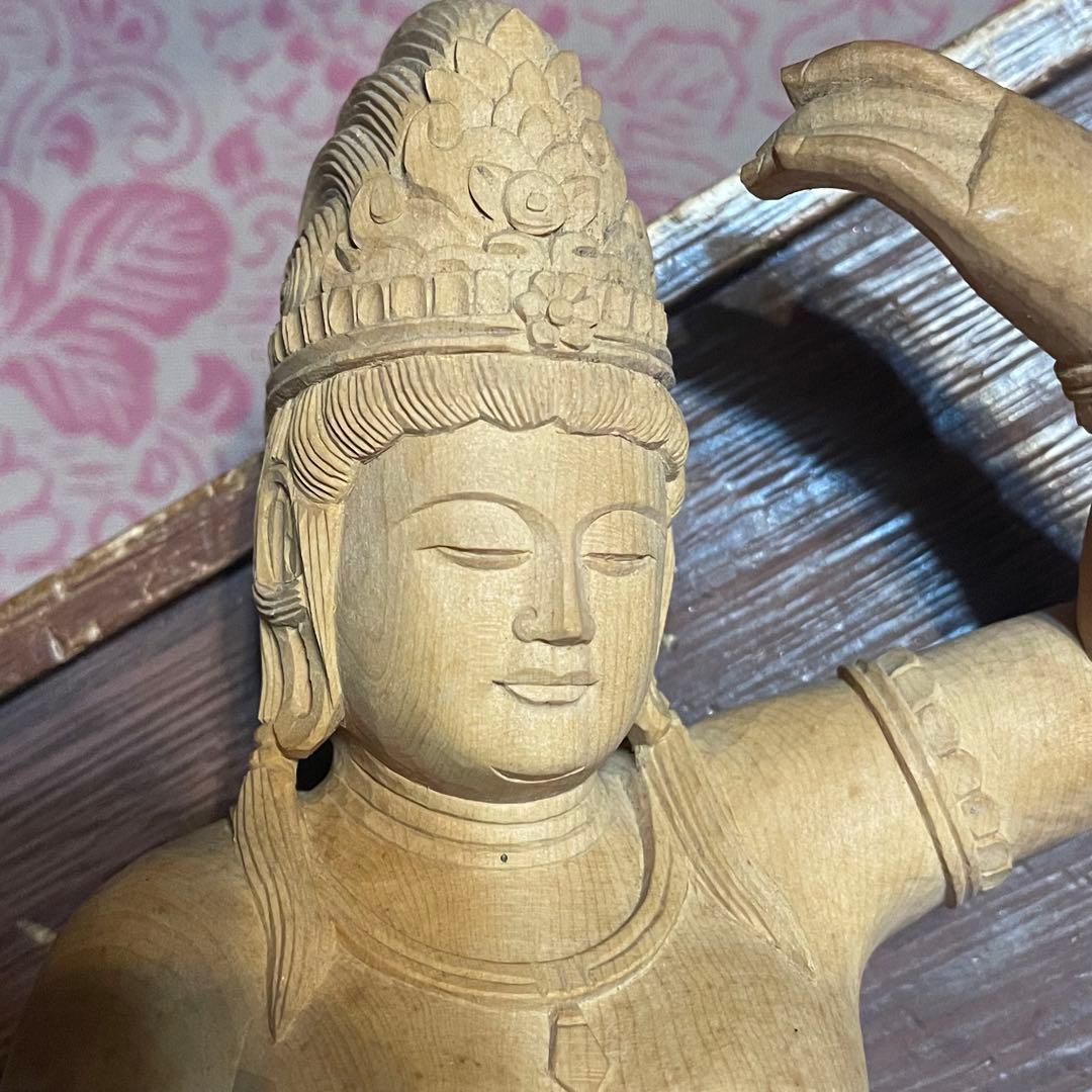 弁財天　木製　木彫り　琵琶　彫刻　七福神　弁天さま