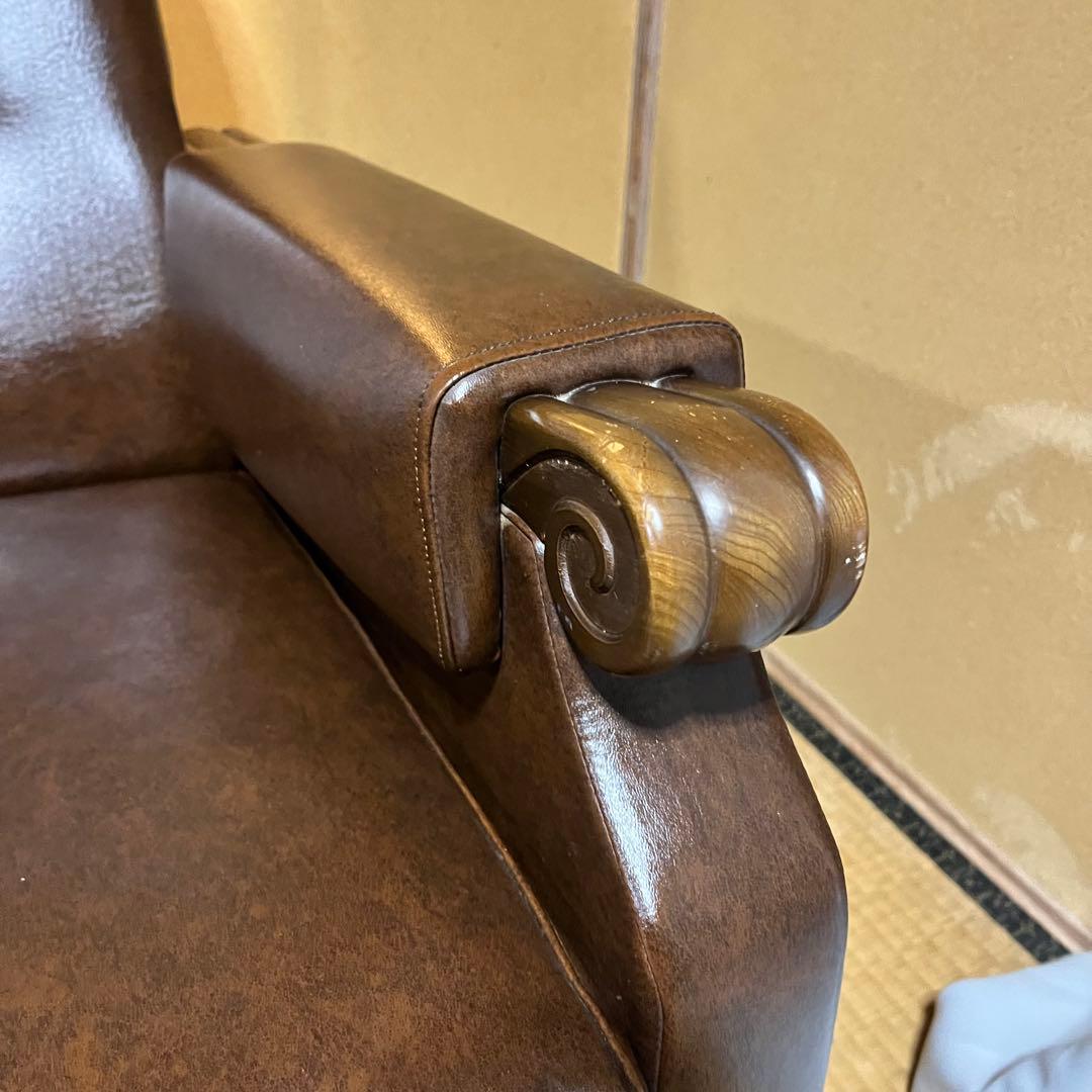 2/28まで！　昭和レトロ　ブラウン　合皮3人掛けソファー