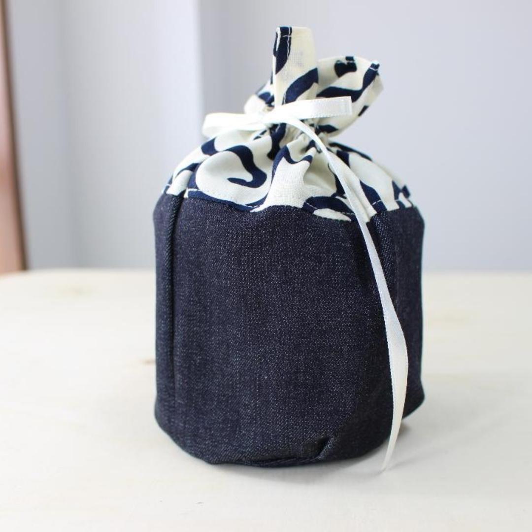 骨壷 覆い袋セット 7寸 アラベスク （唐草＆デニム）