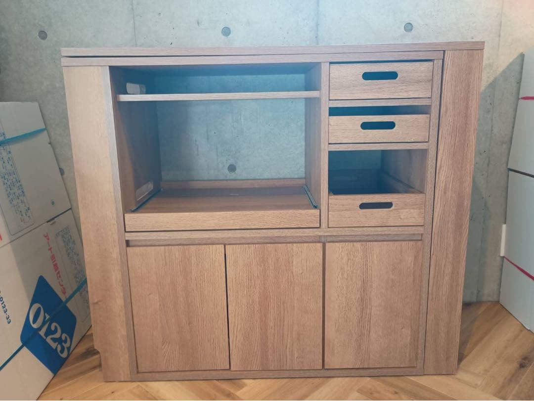 伸縮式キッチンカウンター 食器棚 LOWYA 組み立て済にて配送