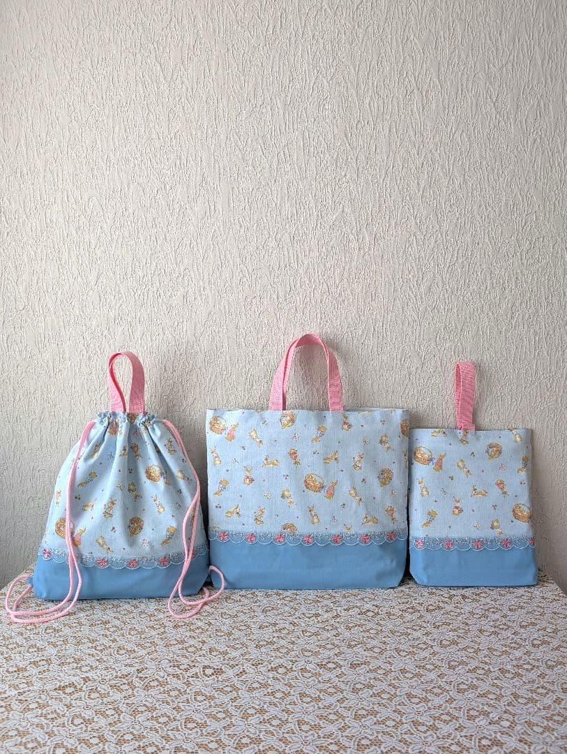 入学入園8点セット、レッスンバック☆上履き袋☆体操着袋☆水色、女の子