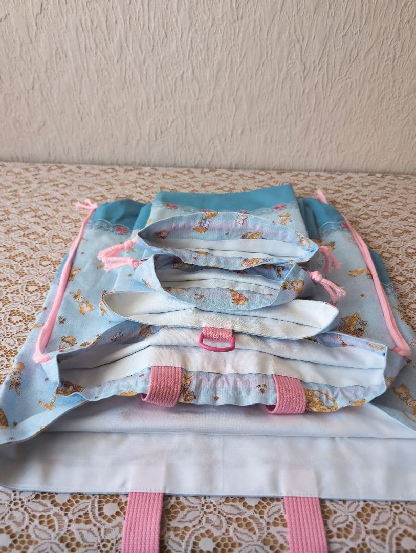 入学入園8点セット、レッスンバック☆上履き袋☆体操着袋☆水色、女の子