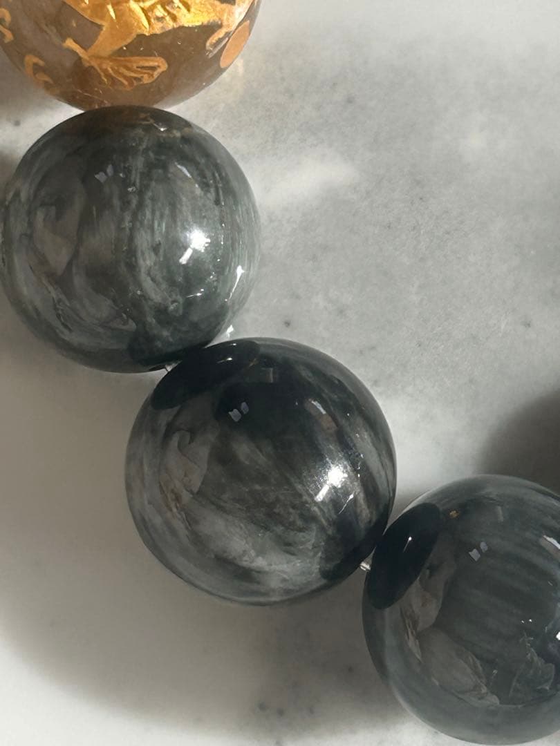 ルチル入り水晶龍彫、ゴールドルチル、イーグルアイのブレスレット