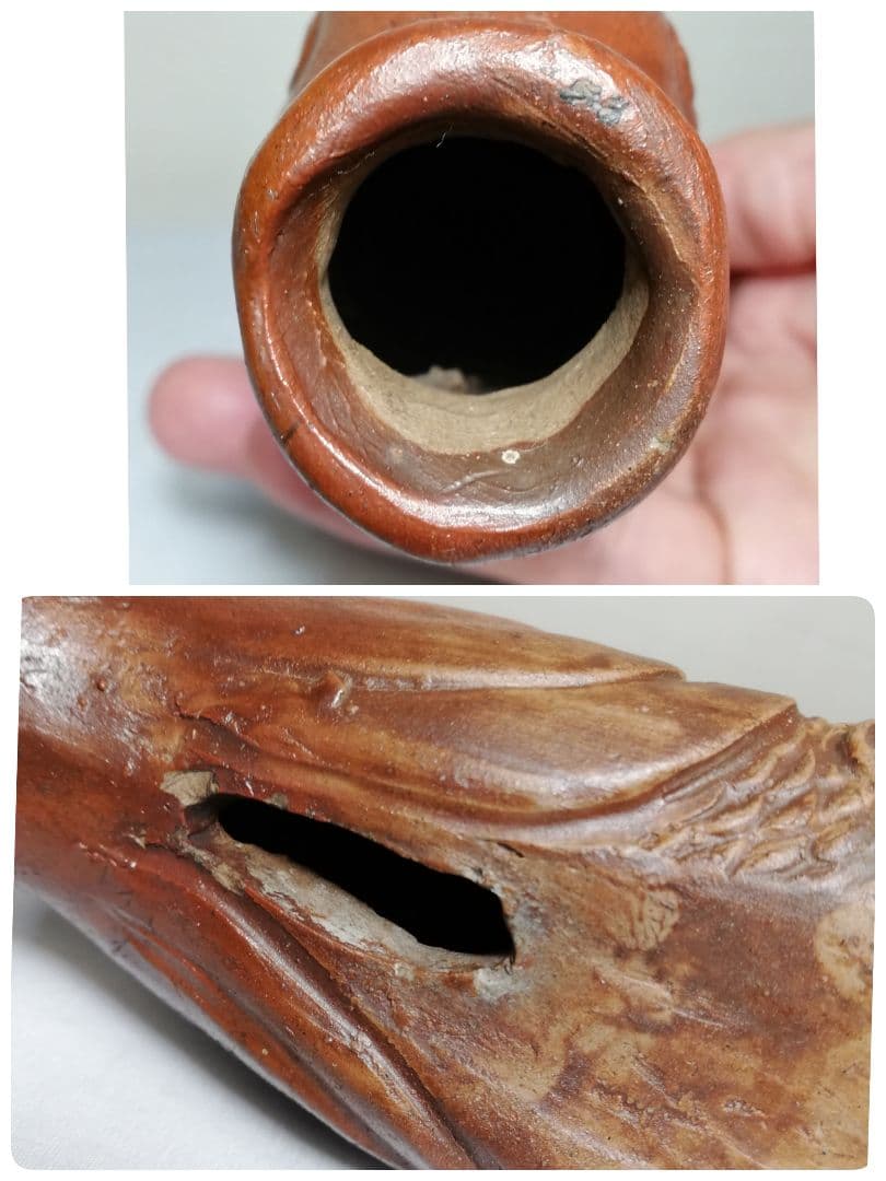 明治時代 備前焼 魚掛け花入 細工物 オブジェ 陶彫 緋襷 花器 工芸品 花瓶