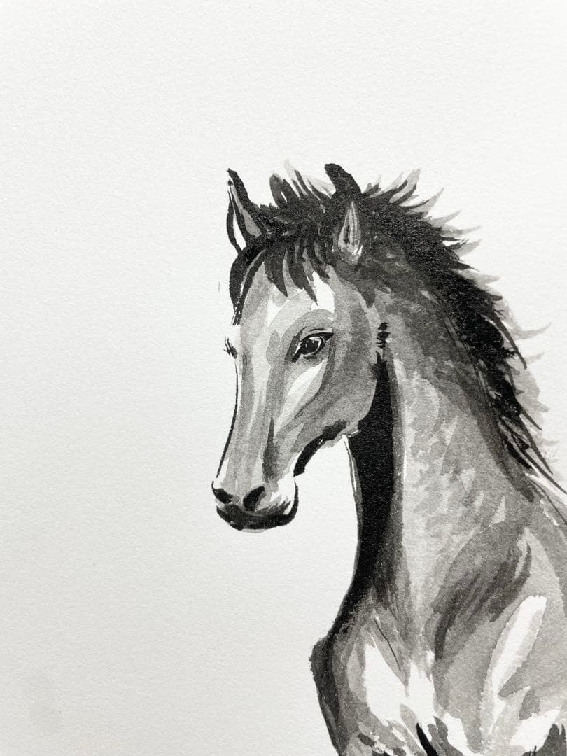 【原画 一点もの】墨絵 馬 A4サイズ｜手描き 水墨画 アート