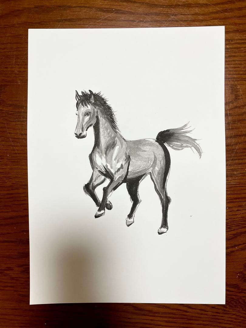 【原画 一点もの】墨絵 馬 A4サイズ｜手描き 水墨画 アート