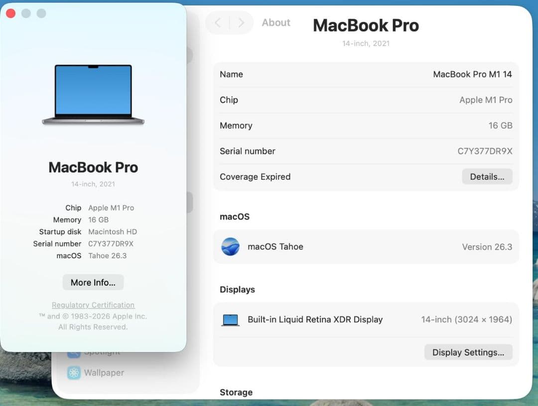 MacBook Pro 14インチ 2021 M1 Pro 16GB 512GB