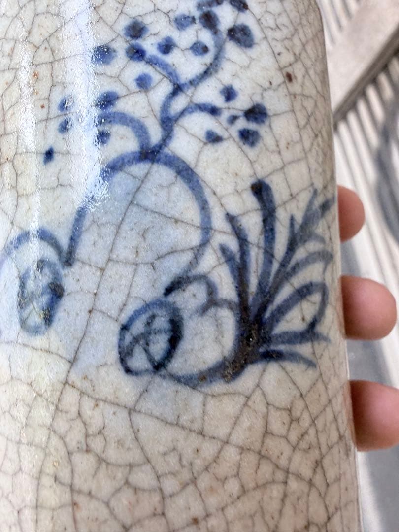 【骨董】清時代青花 貫入 染付の筆筒　古玩