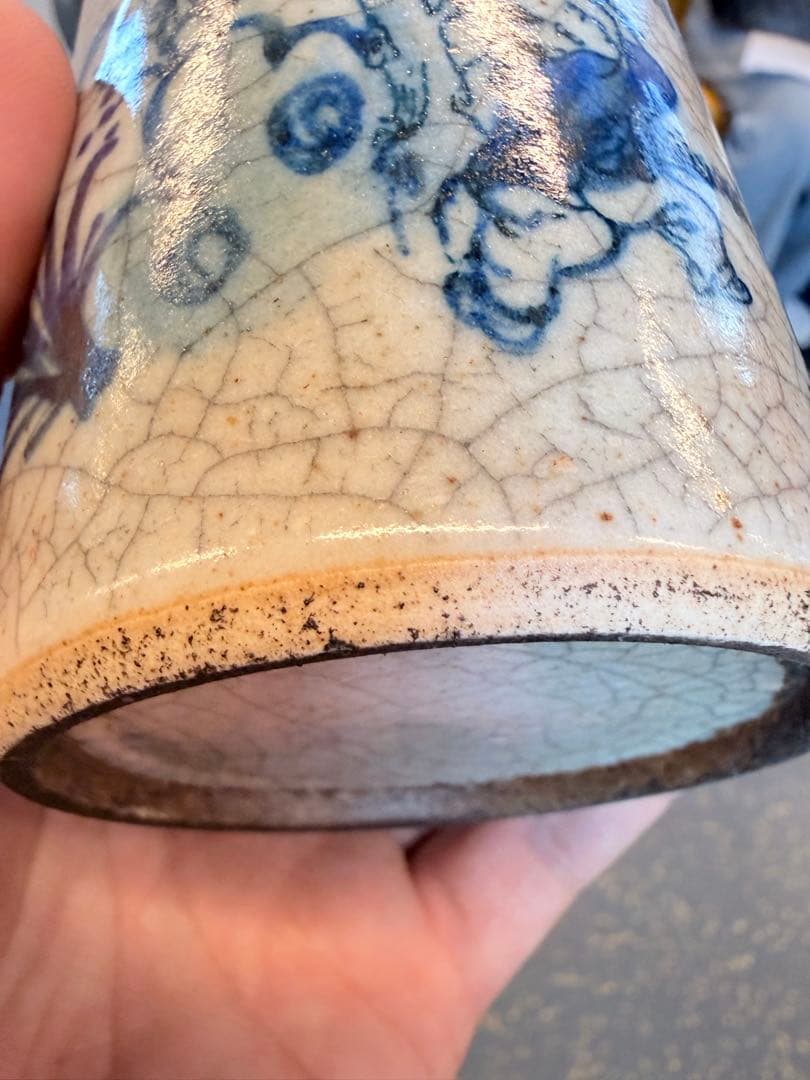 【骨董】清時代青花 貫入 染付の筆筒　古玩