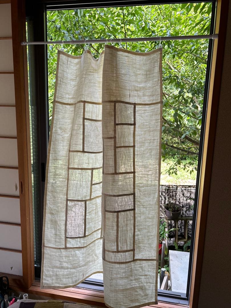 「薄ベージュと生成色」麻ポジャギ