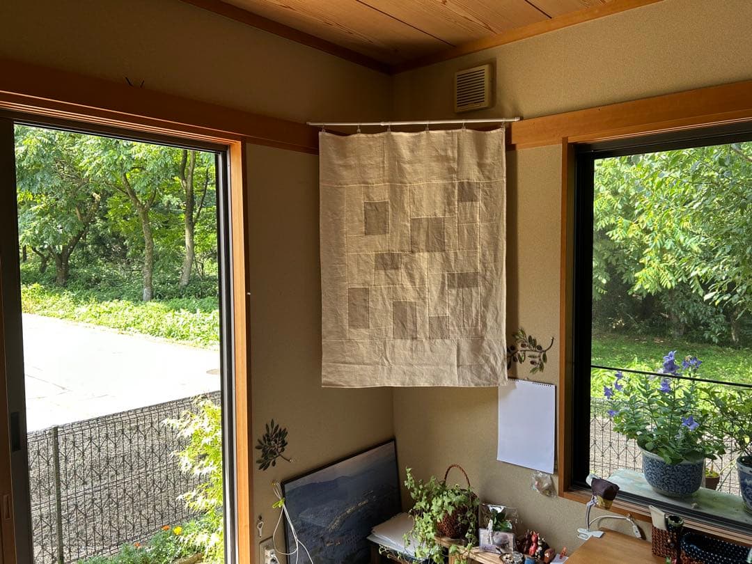 「薄ベージュと生成色」麻ポジャギ