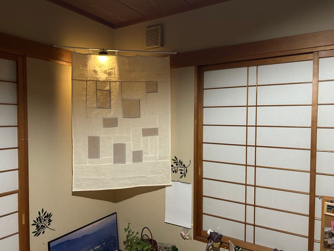 「薄ベージュと生成色」麻ポジャギ