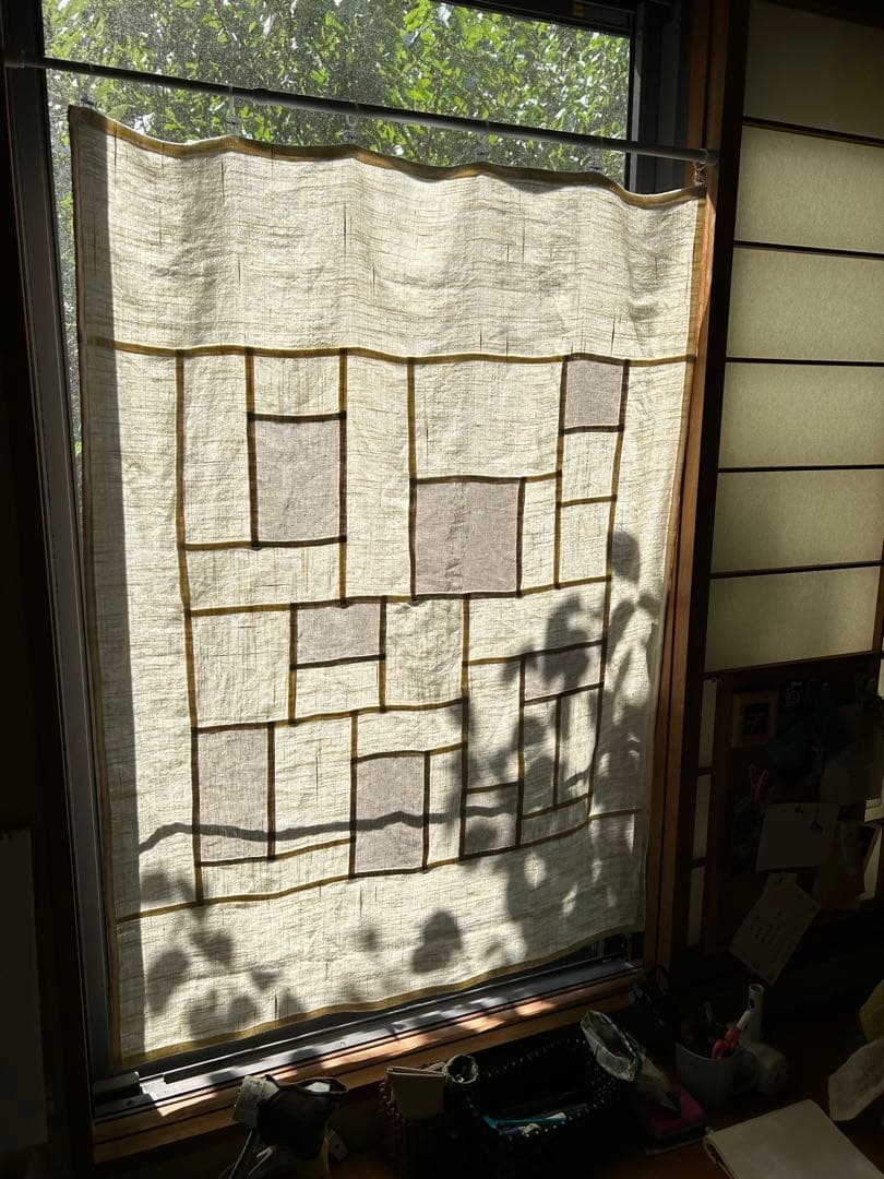 「薄ベージュと生成色」麻ポジャギ