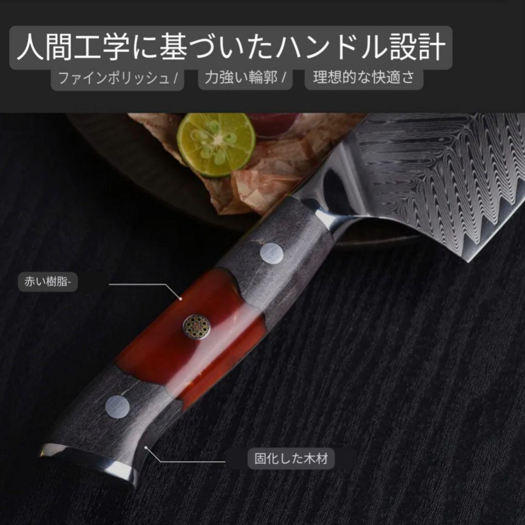 【新作】牛刀　VG10　73層ダマスカス鋼　赤柄