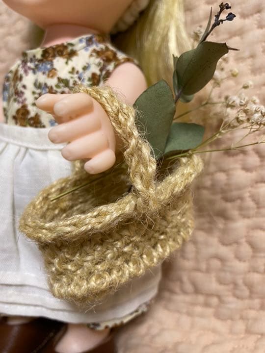 ハンドメイド　ソランちゃん　かごバッグ　マルシェバッグ　本革ベージュ